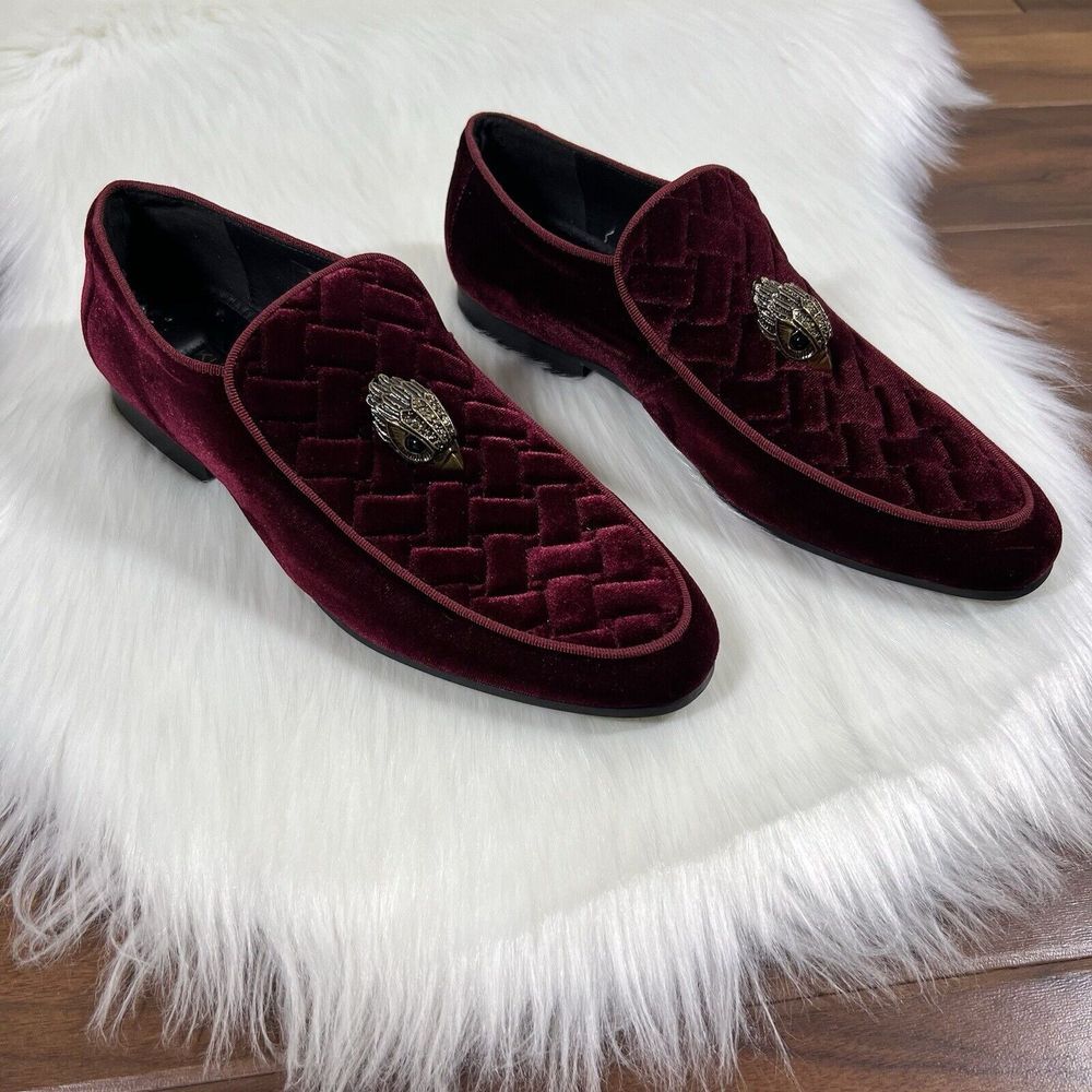 NEW Kurt Geiger Size 41 / US 8 Wine Red Velvet Hugh Eagle‎ Head Slip On Loafer